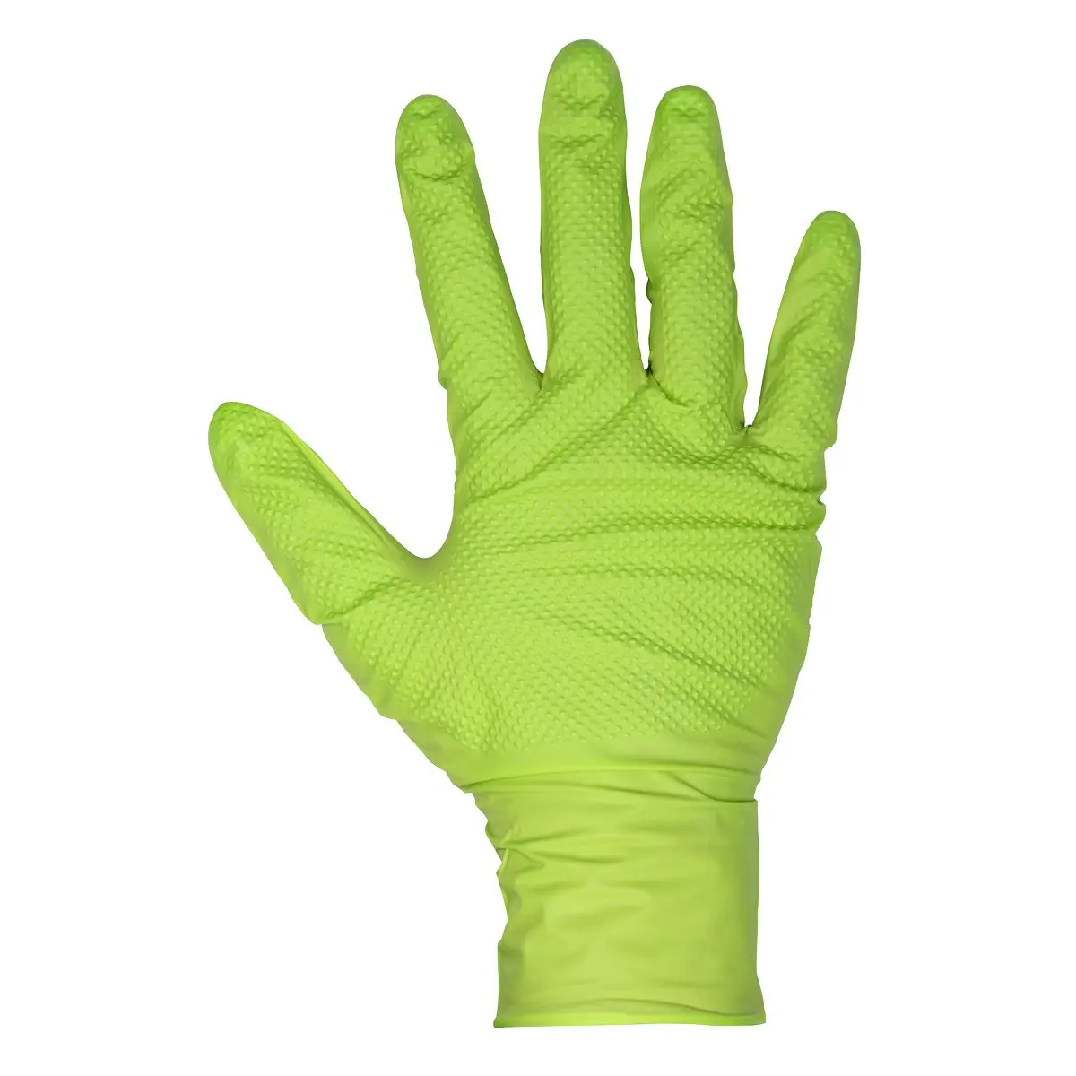 Sealey Diamond Grip Extra-Thick Nitrile Powder-Free Gloves, Hi-Vis Green, Large - Pack of 50 - Image 2