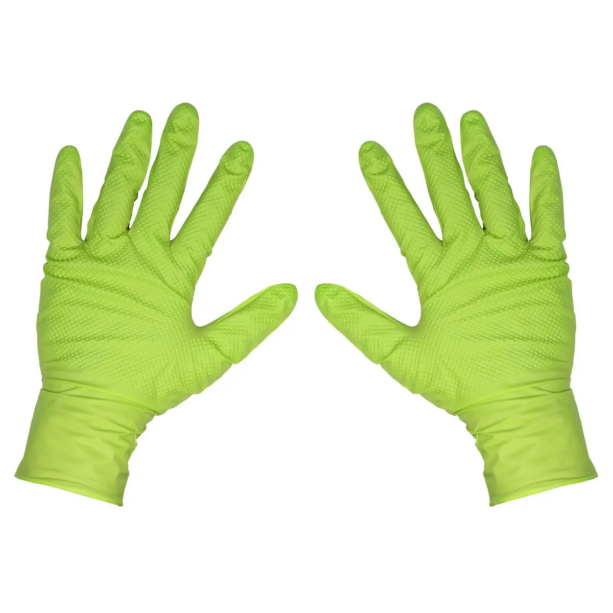 Sealey Diamond Grip Extra-Thick Nitrile Powder-Free Gloves, Hi-Vis Green, Large - Pack of 50 - Image 8