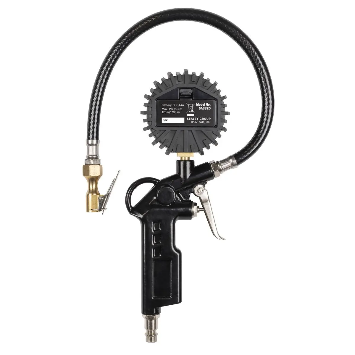 Sealey Digital Pistol Grip Tyre Inflator with Clip-On Connector - Image 4