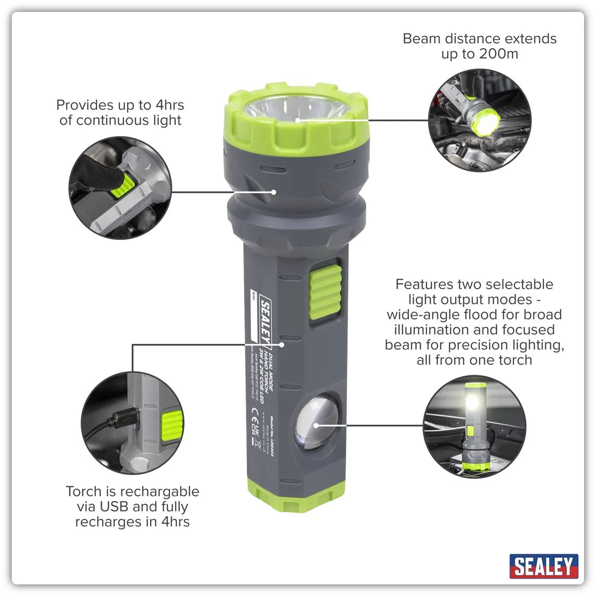 Sealey Dual Mode Hand Torch 3W & 2W COB LED - Image 10