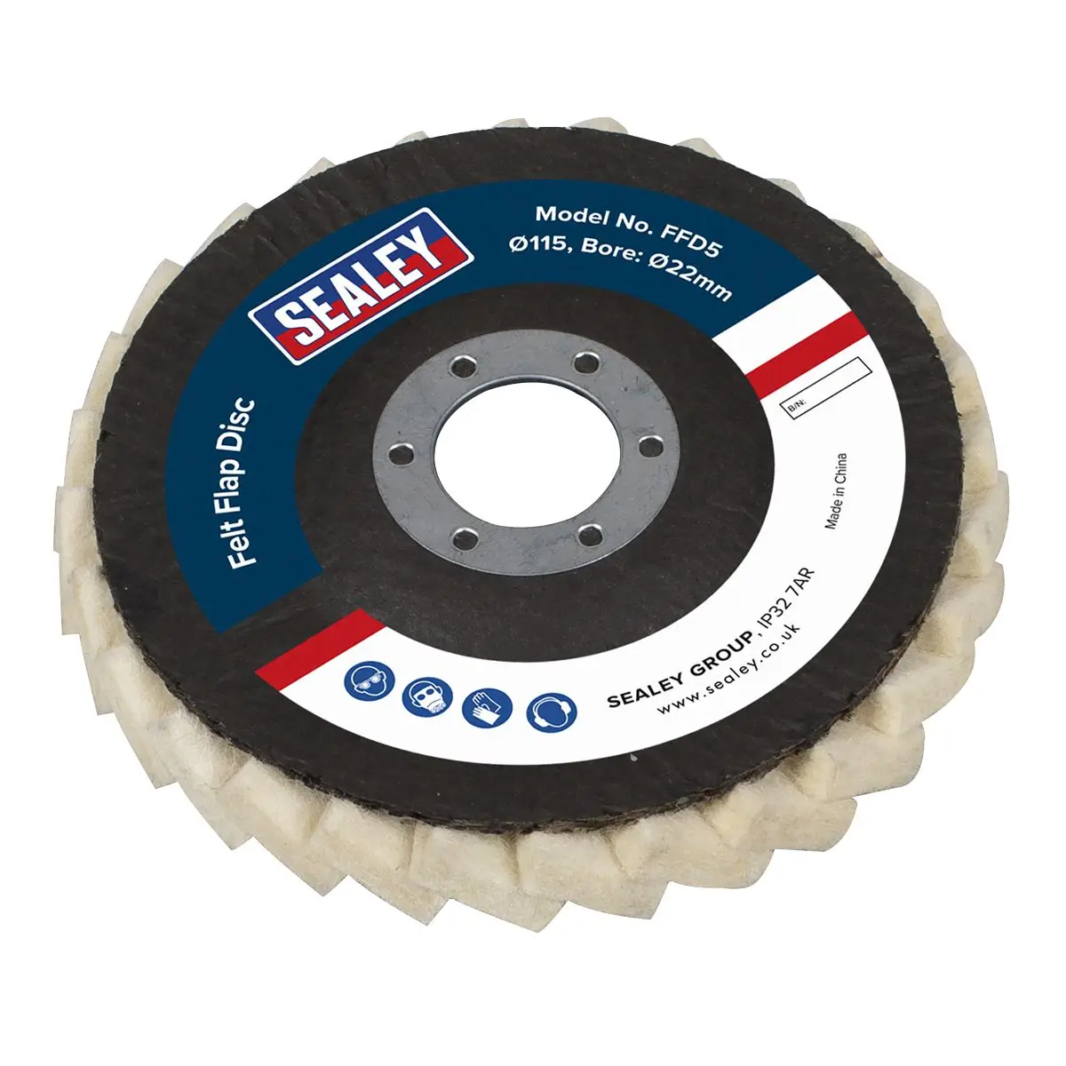 Sealey Felt Flap Disc Ø115mm Ø22mm Bore - Pack of 5 - Image 2