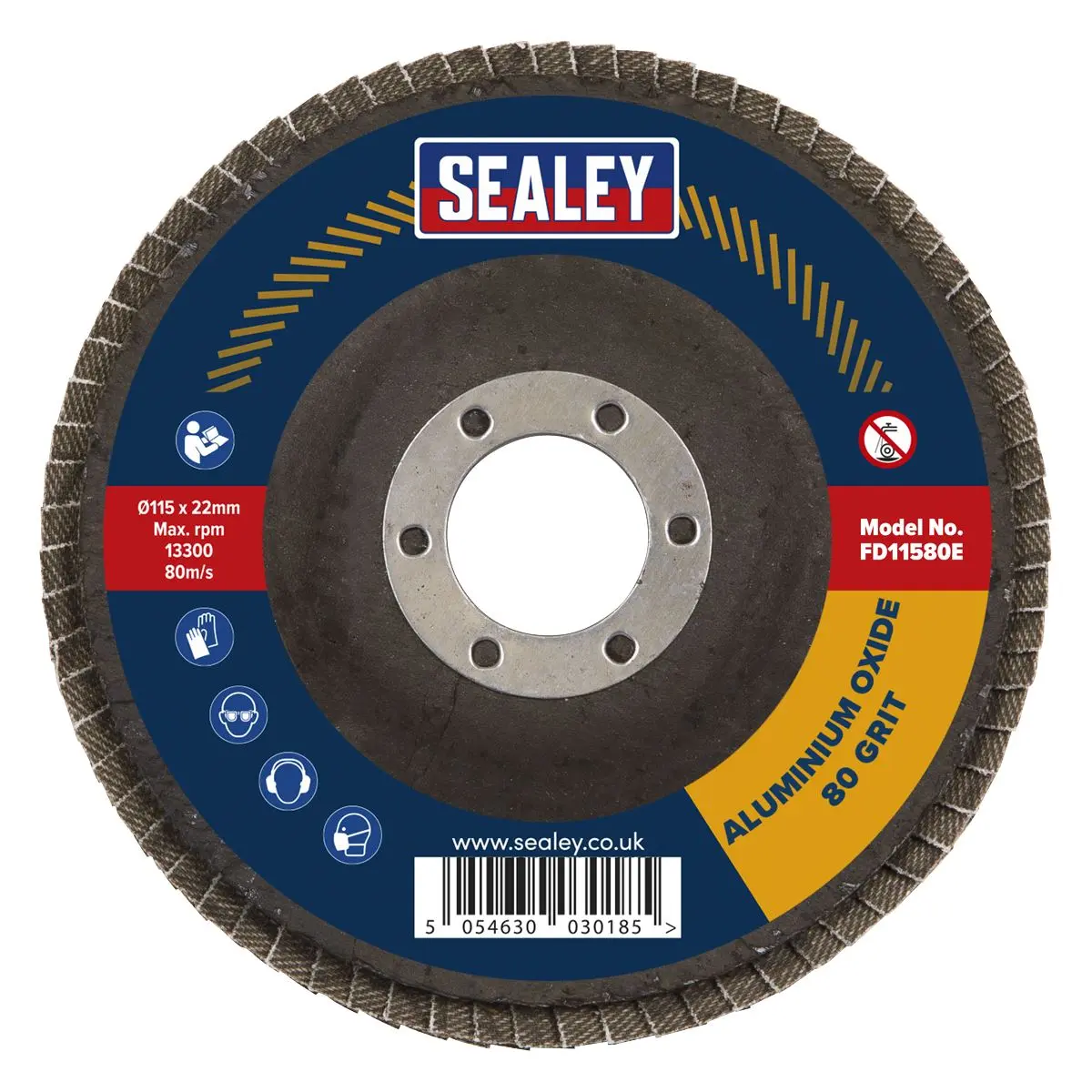 Sealey Flap Disc Aluminium Oxide Ø115mm Ø22mm Bore 80Grit - Image 7