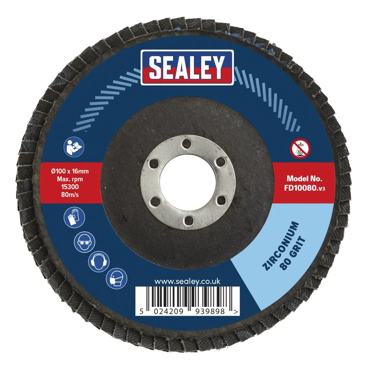 Sealey Flap Disc Zirconium Ø100mm Ø16mm Bore 80Grit - Image 3