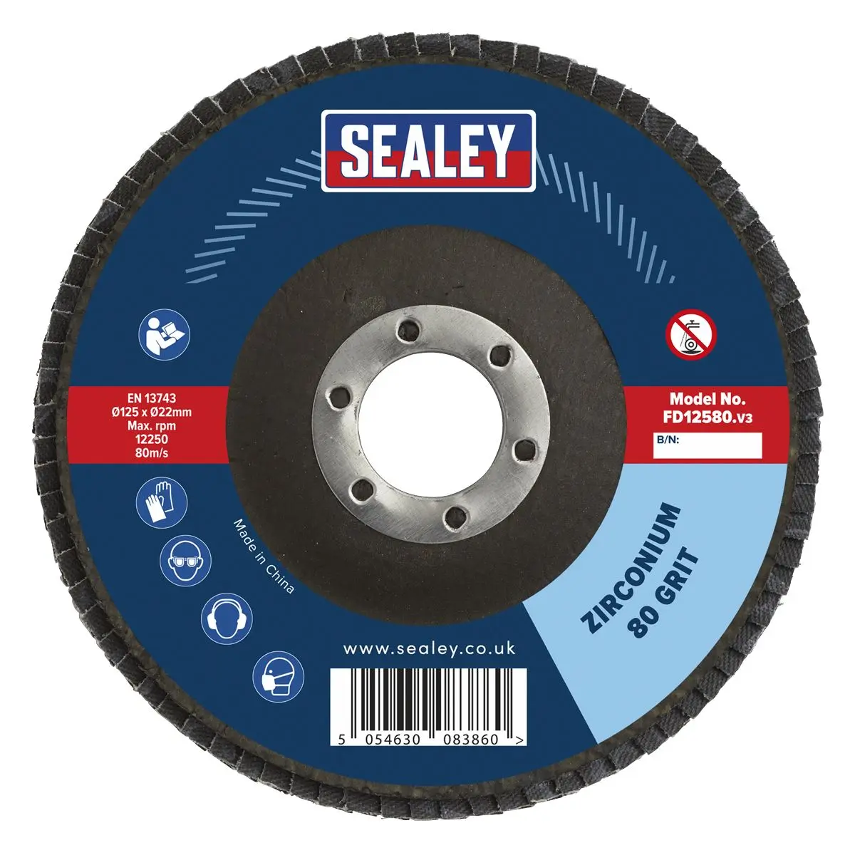 Sealey Flap Disc Zirconium Ø125mm Ø22mm Bore 80Grit - Image 4