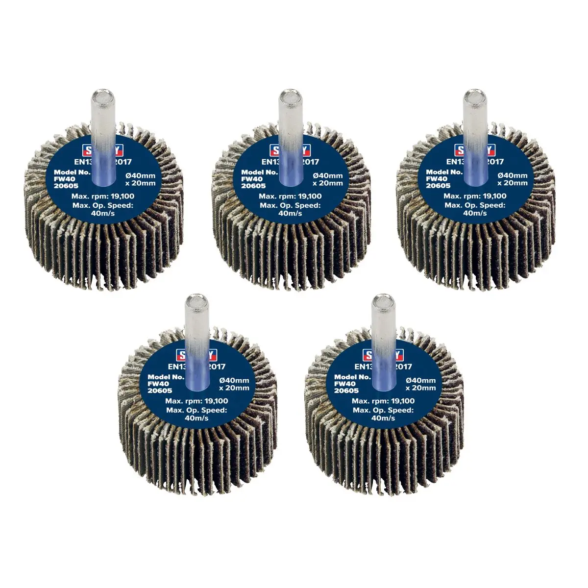 Sealey Abrasive Flap Wheel Ø40 x 20mm 60Grit Ø6mm Shaft - Pack of 5