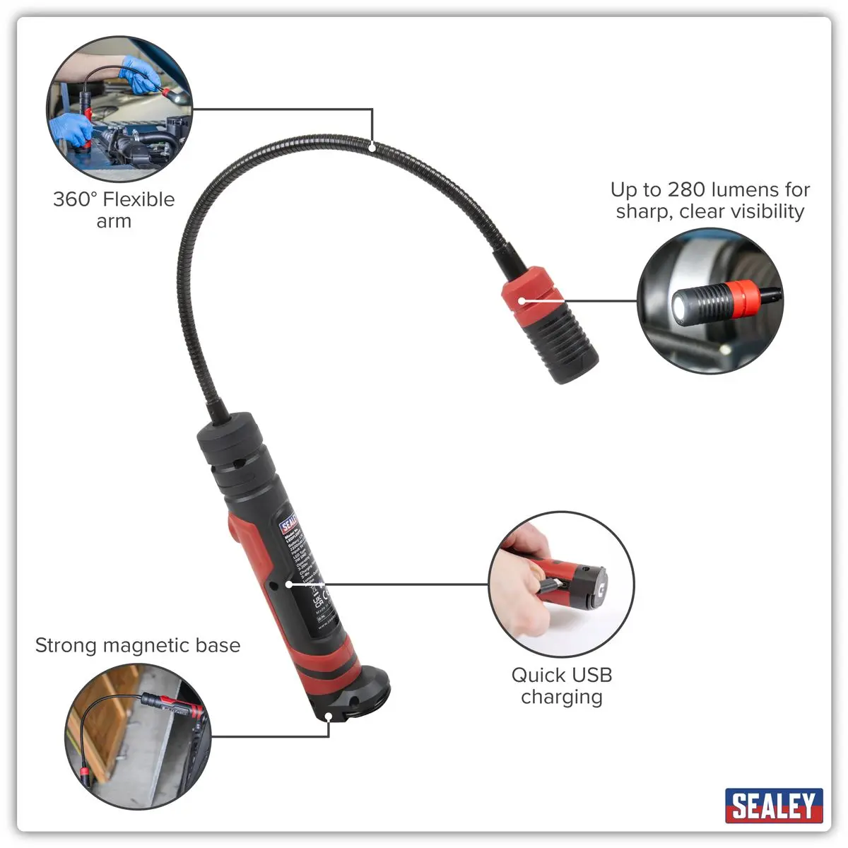 Sealey Flexi Rechargeable Magnetic Pick-Up Tool Light 3W SMD LED - Image 16