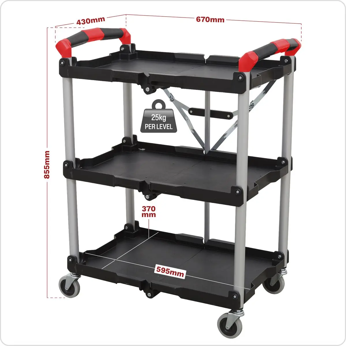 Sealey Folding Workshop Trolley 3-Level - Image 8