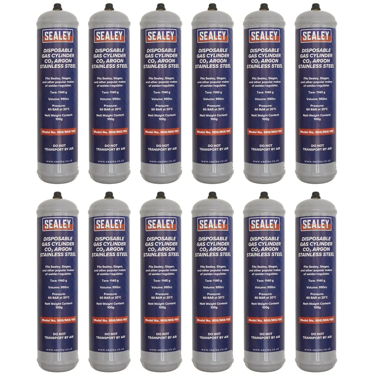 Sealey Gas Cylinder Disposable Carbon Dioxide/Argon 100g - Box of 12