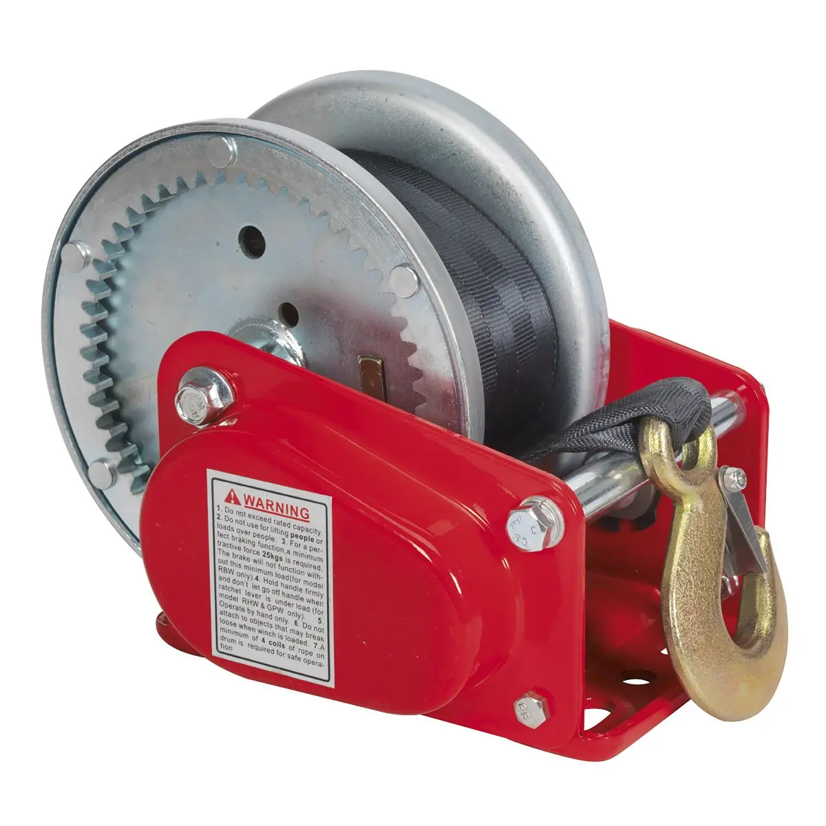 Sealey Geared Hand Winch with Brake & Webbing 900kg Capacity - Image 3