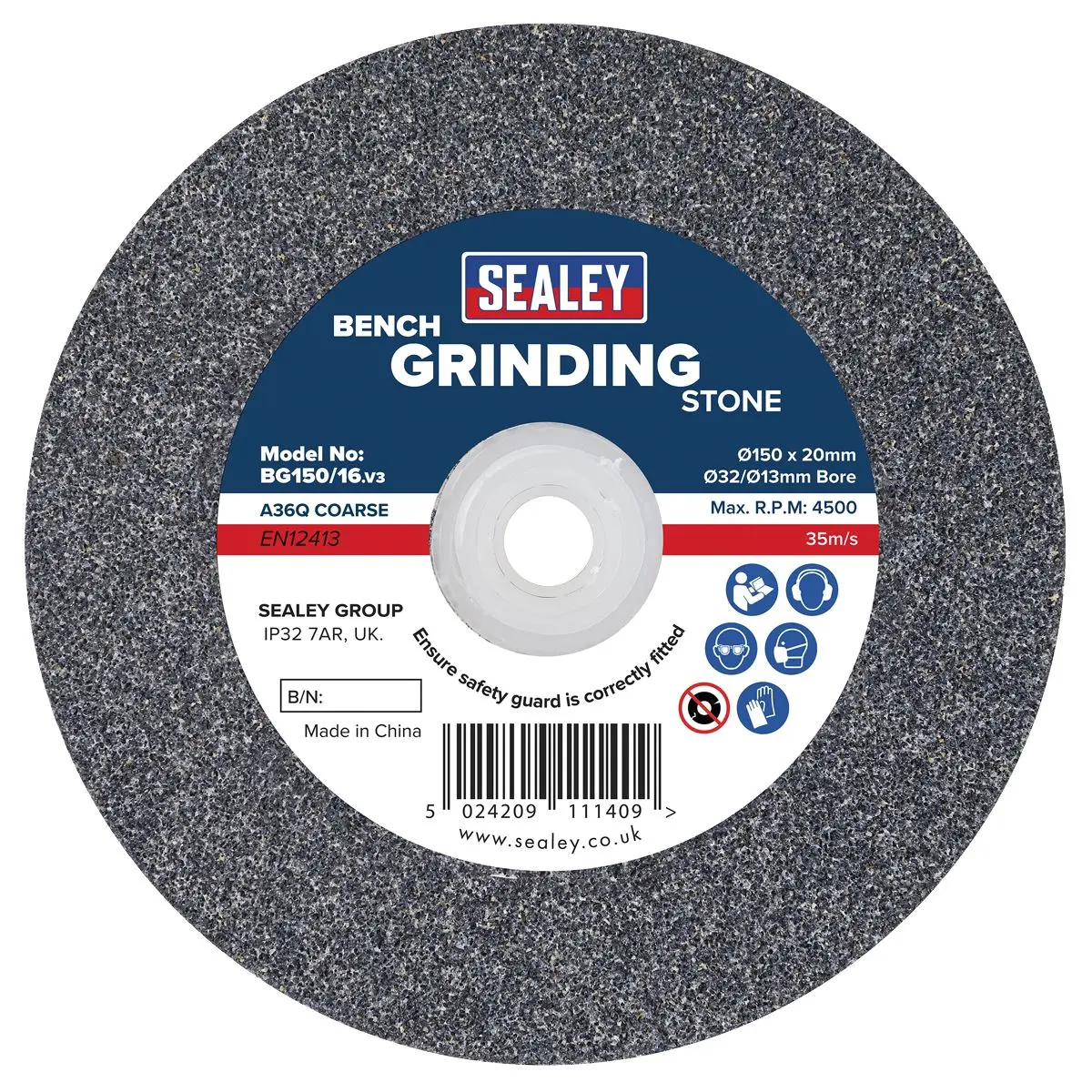 Sealey Grinding Stone Ø150 x 20mm Ø32(Ø13)mm Bore A36Q Coarse - Image 3