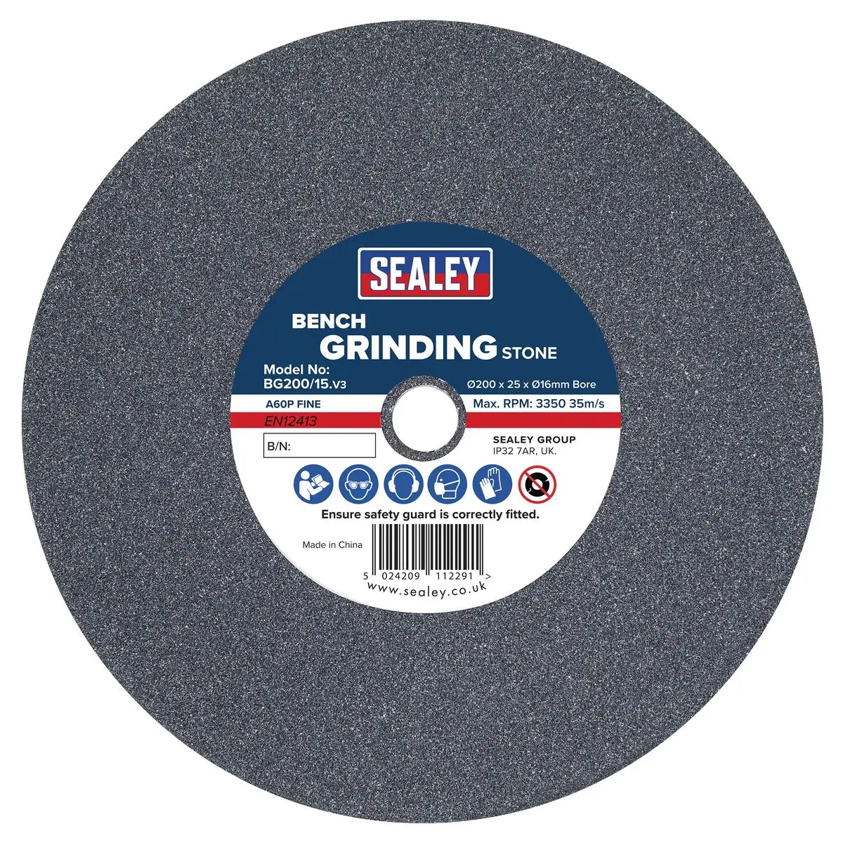 Sealey Grinding Stone Ø200 x 25mm Ø16mm Bore A60P Fine - Image 3