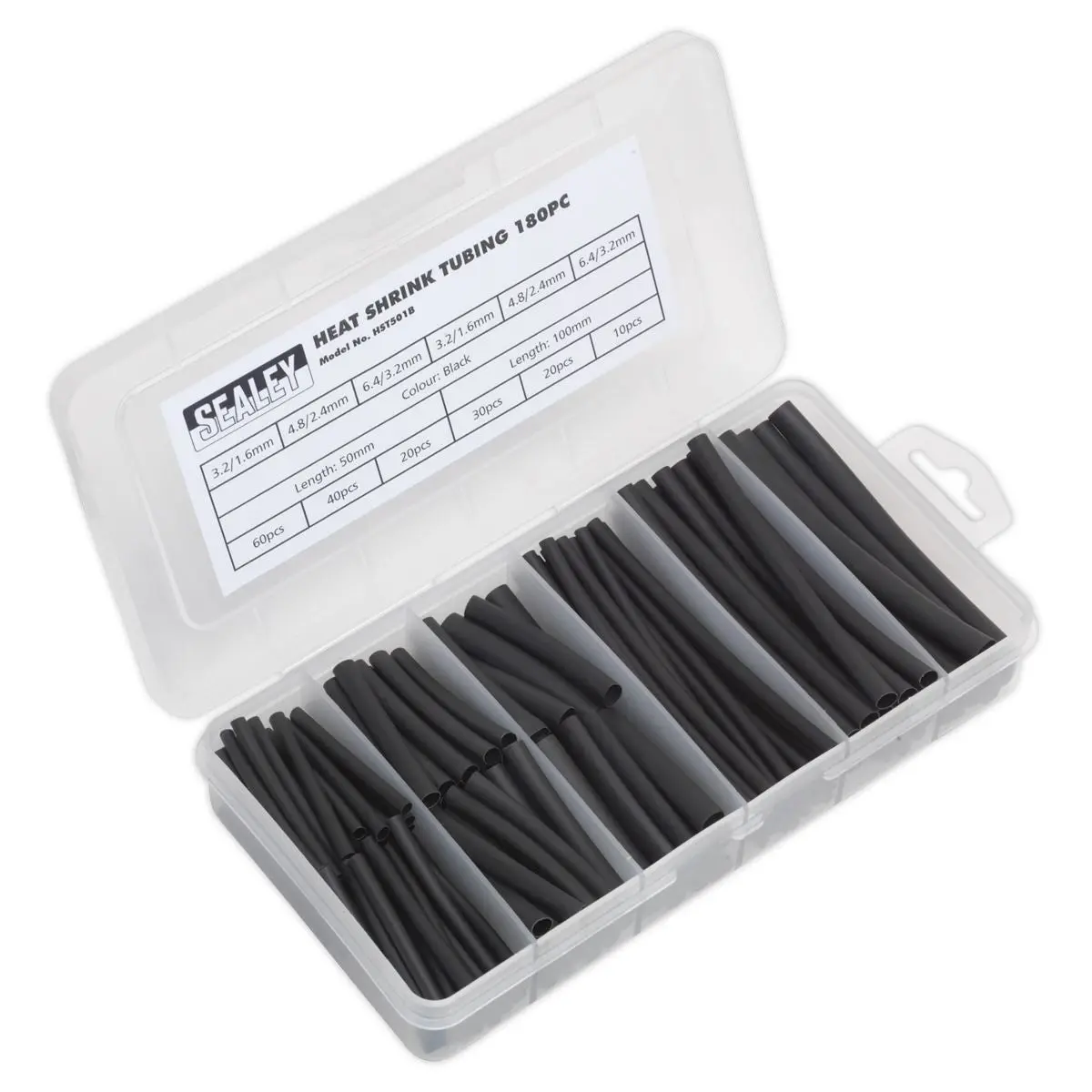 Sealey Heat Shrink Tubing Assortment 180pc 50 & 100mm Black