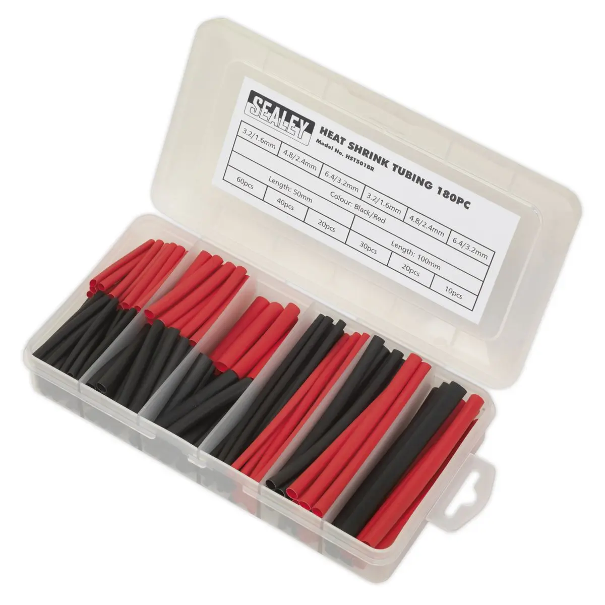 Sealey Heat Shrink Tubing Assortment 180pc 50 & 100mm Black & Red - Image 3