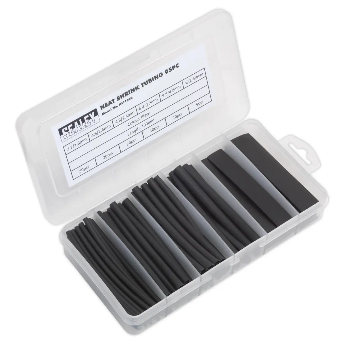 Sealey Heat Shrink Tubing Assortment 95pc 100mm Black