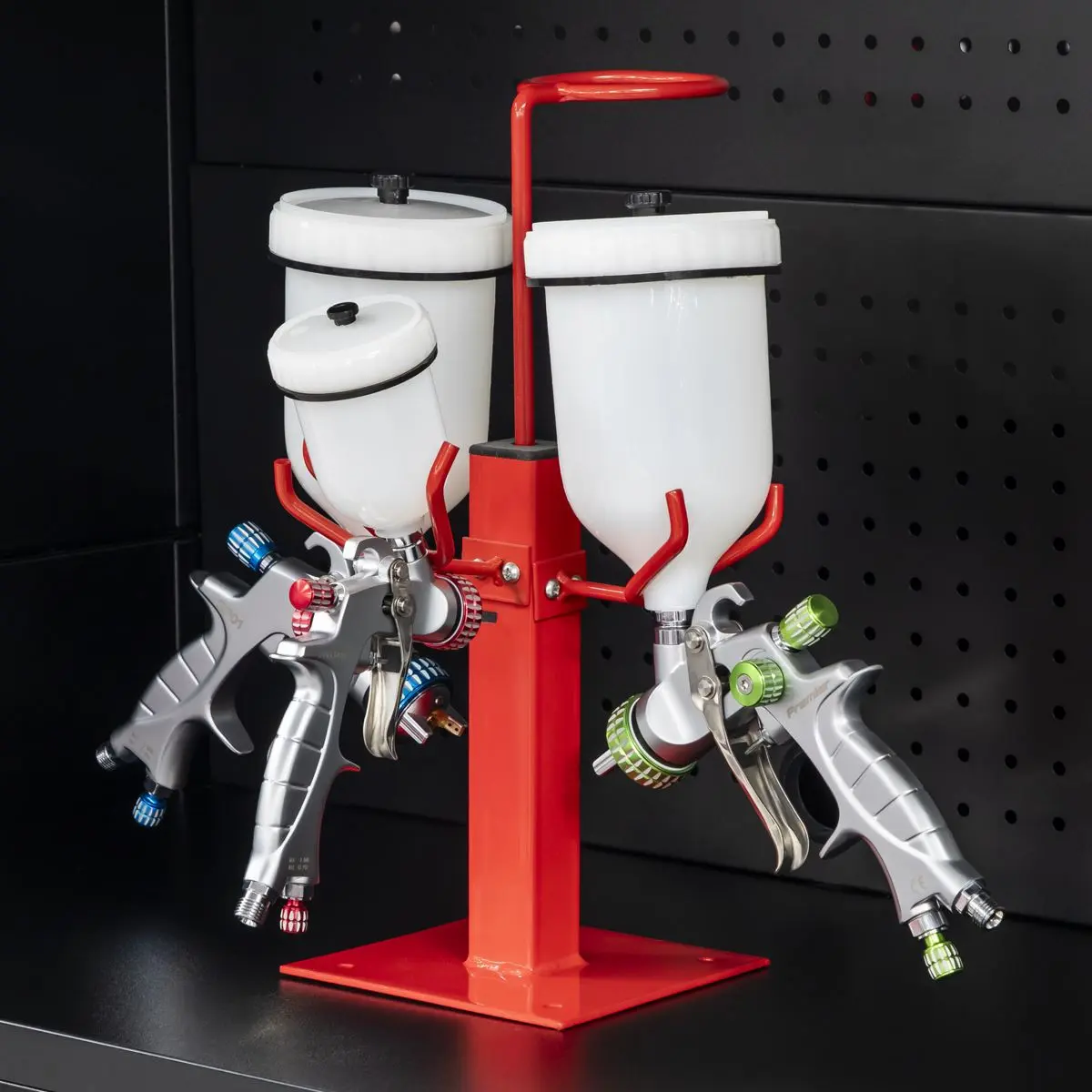 Sealey Spray Gun Holder Stand Heavy Duty 3 Gravity Feed Filter Ring Body Shop - Image 5