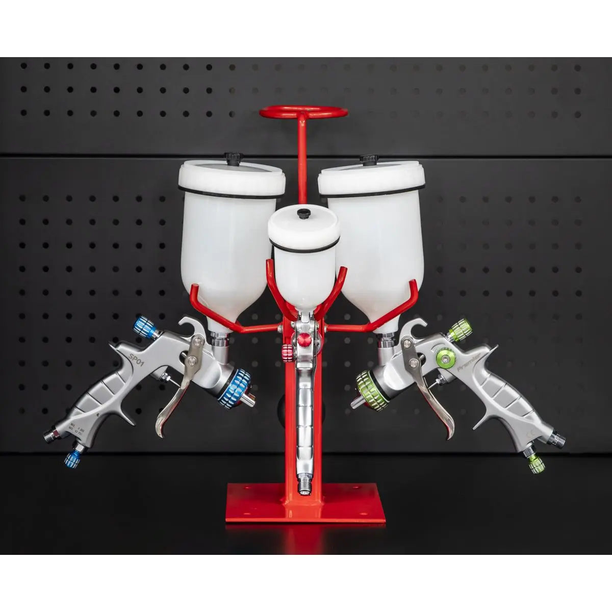 Sealey Spray Gun Holder Stand Heavy Duty 3 Gravity Feed Filter Ring Body Shop - Image 6