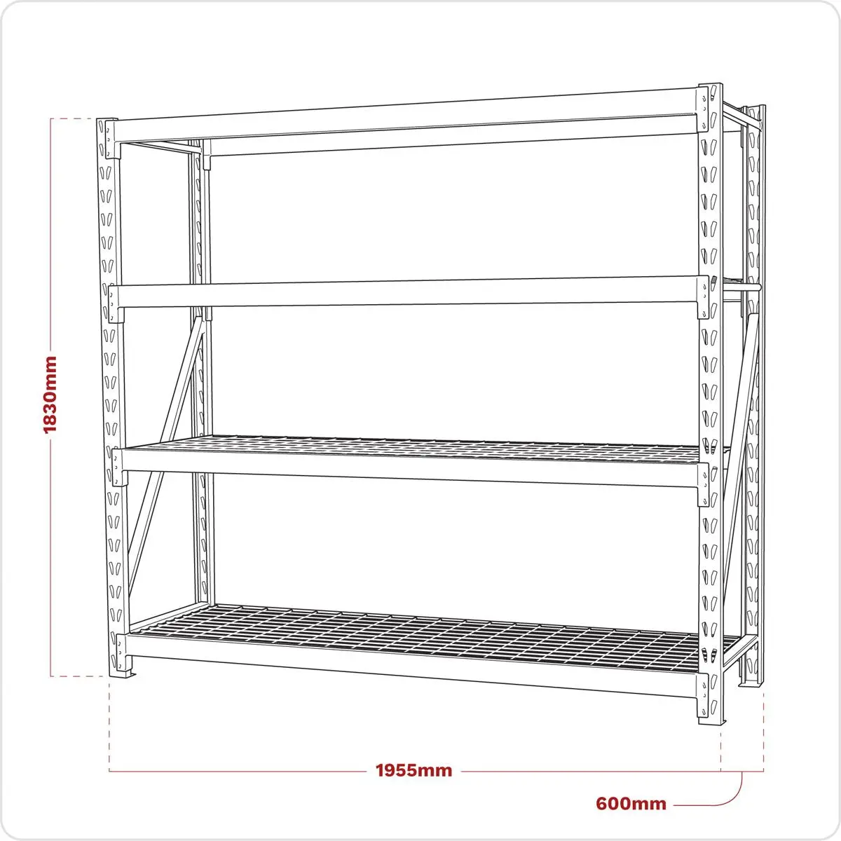 Sealey Heavy-Duty Racking Unit with 4 Mesh Shelves 640kg Capacity Per Level 1956mm - Image 3
