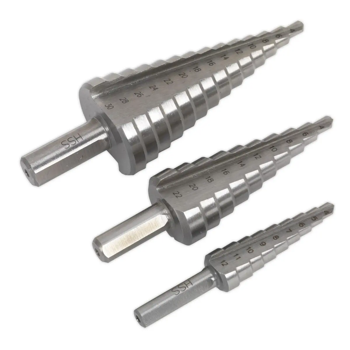Sealey HSS 4341 Step Drill Bit Set 3pc Double Flute - Image 2