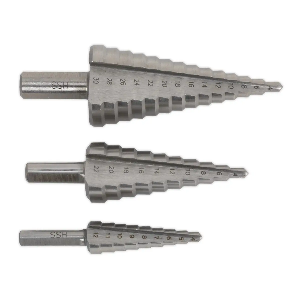 Sealey HSS 4341 Step Drill Bit Set 3pc Double Flute - Image 4