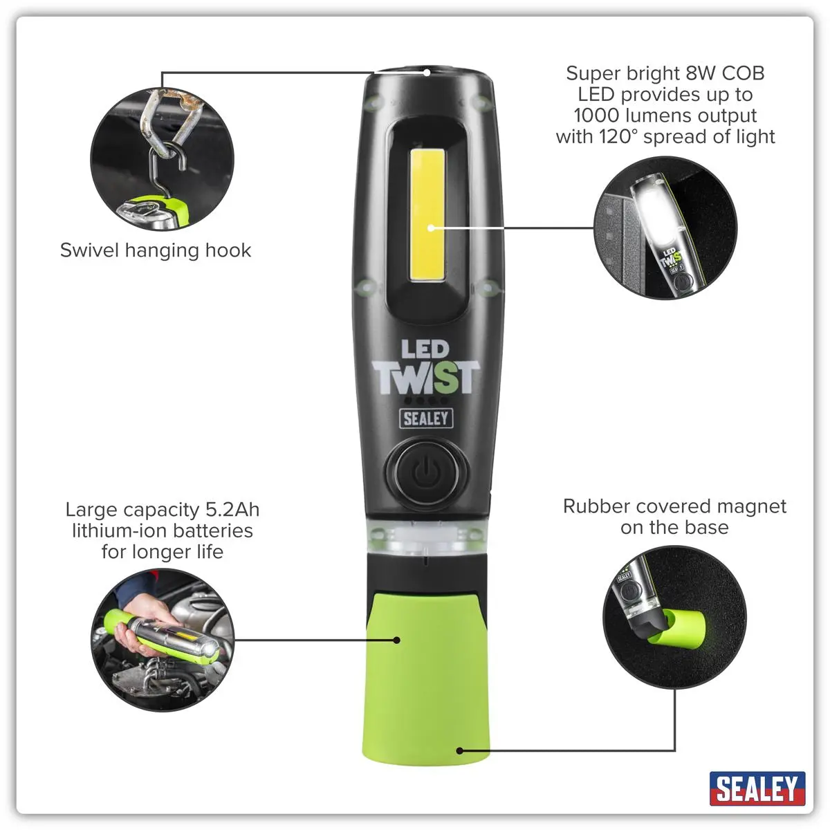 Sealey LED Twist® Rechargeable Inspection Light 8W COB & 1W SMD - Image 12