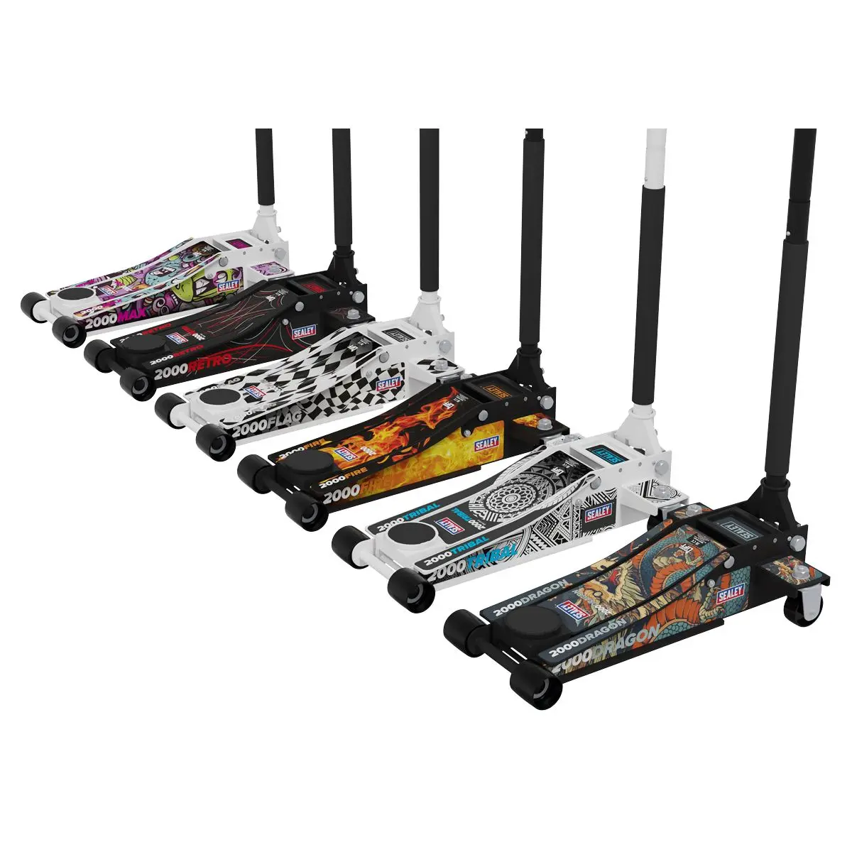 Sealey 2 Tonne Low Entry Profile Trolley Jack Rocket Lift Black 6 Custom Designs - Image 18