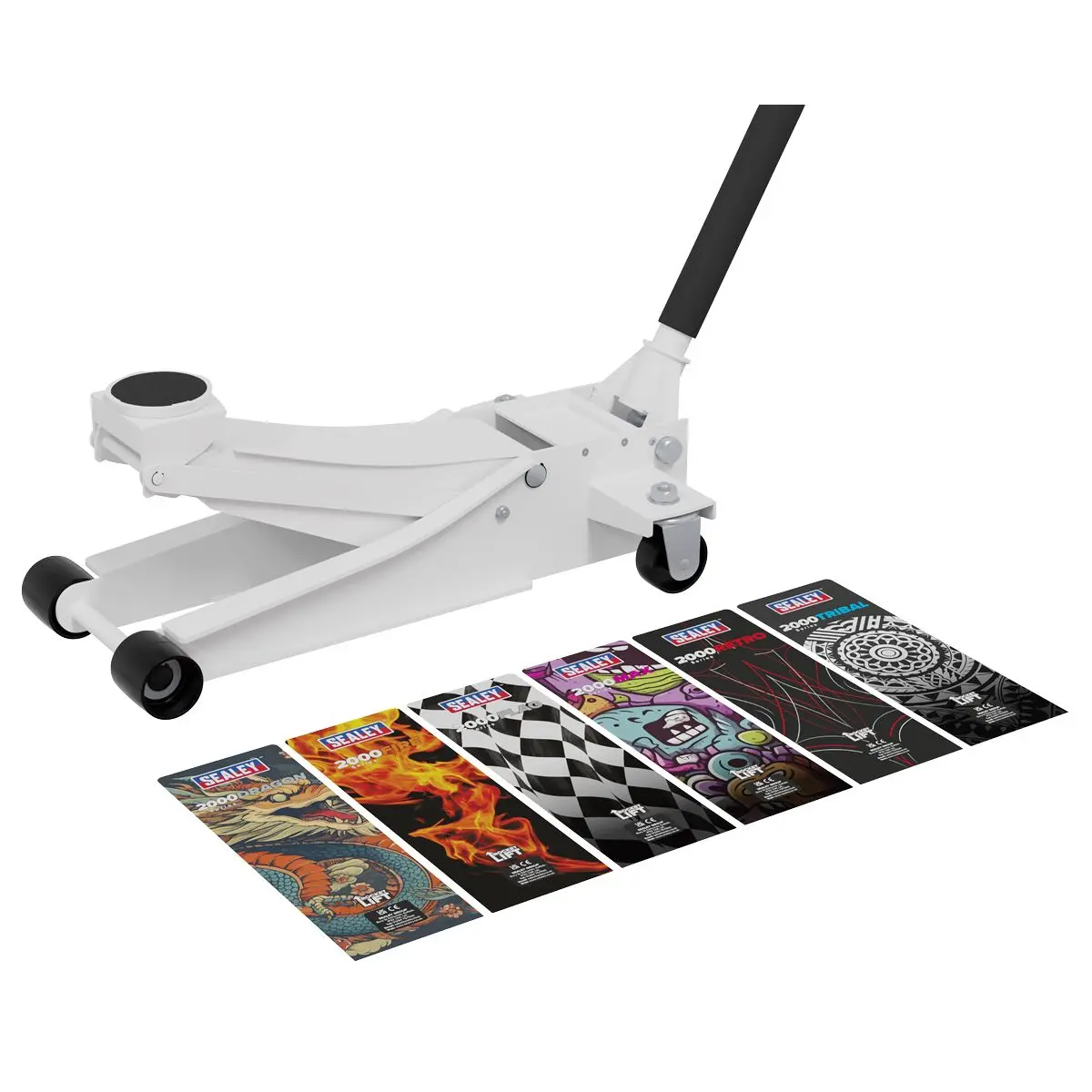 Sealey 2 Tonne Low Entry Profile Trolley Jack Rocket Lift White 6 Custom Designs - Image 2