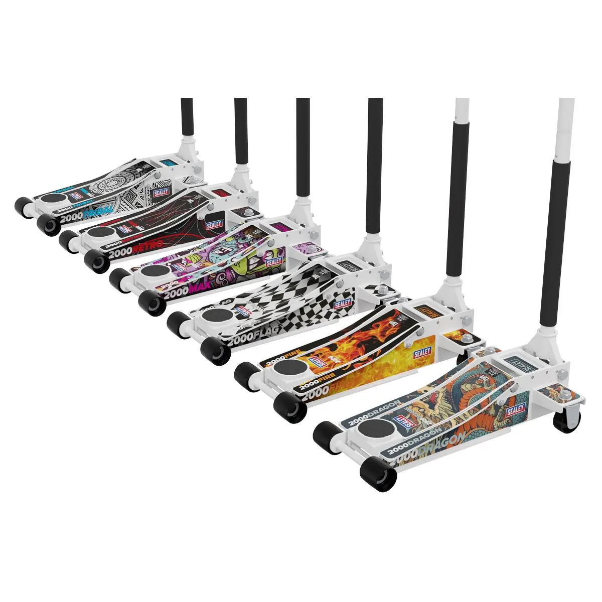Sealey 2 Tonne Low Entry Profile Trolley Jack Rocket Lift White 6 Custom Designs - Image 4