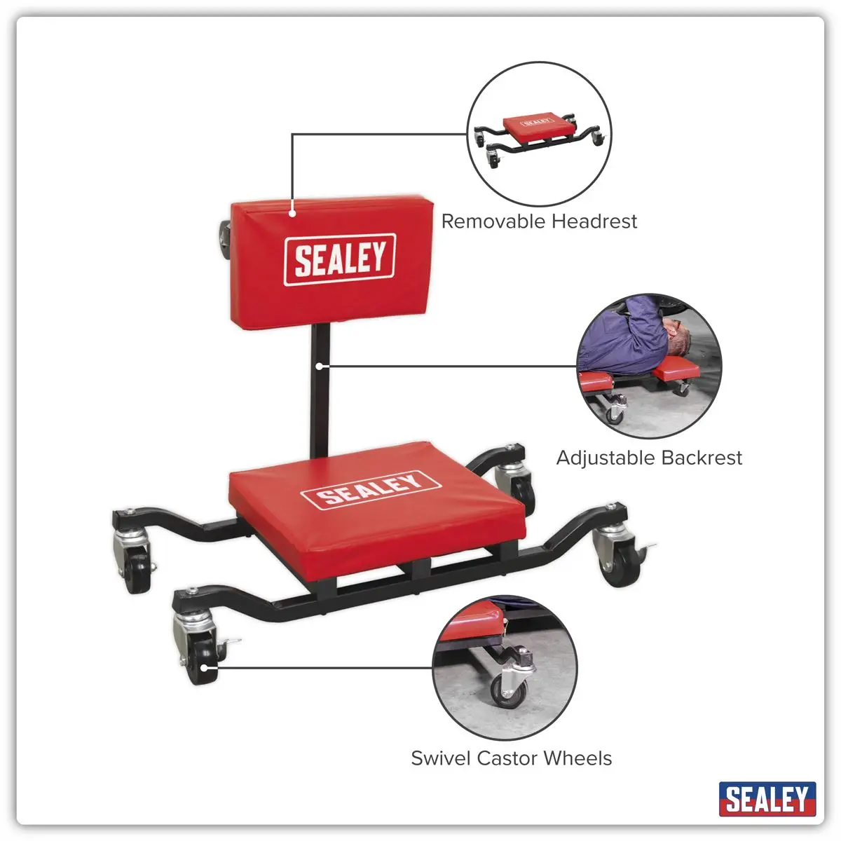 Sealey Low Level Creeper, Seat & Kneeler - Image 3