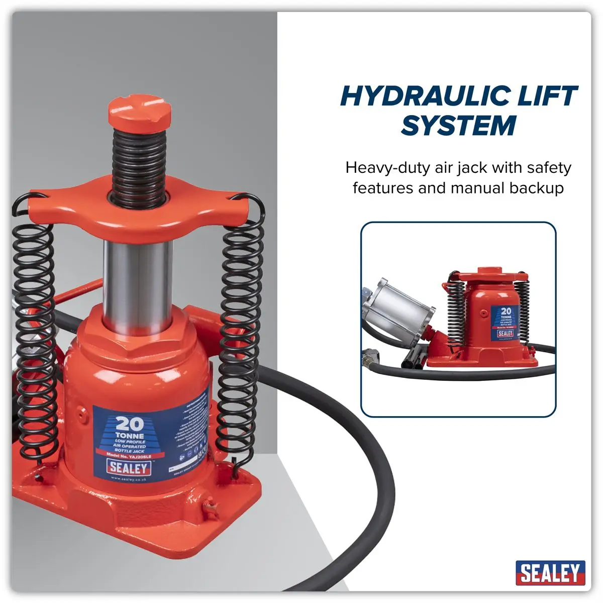 Sealey Low Profile Air Operated Hydraulic Bottle Jack 20 Tonne - Image 3