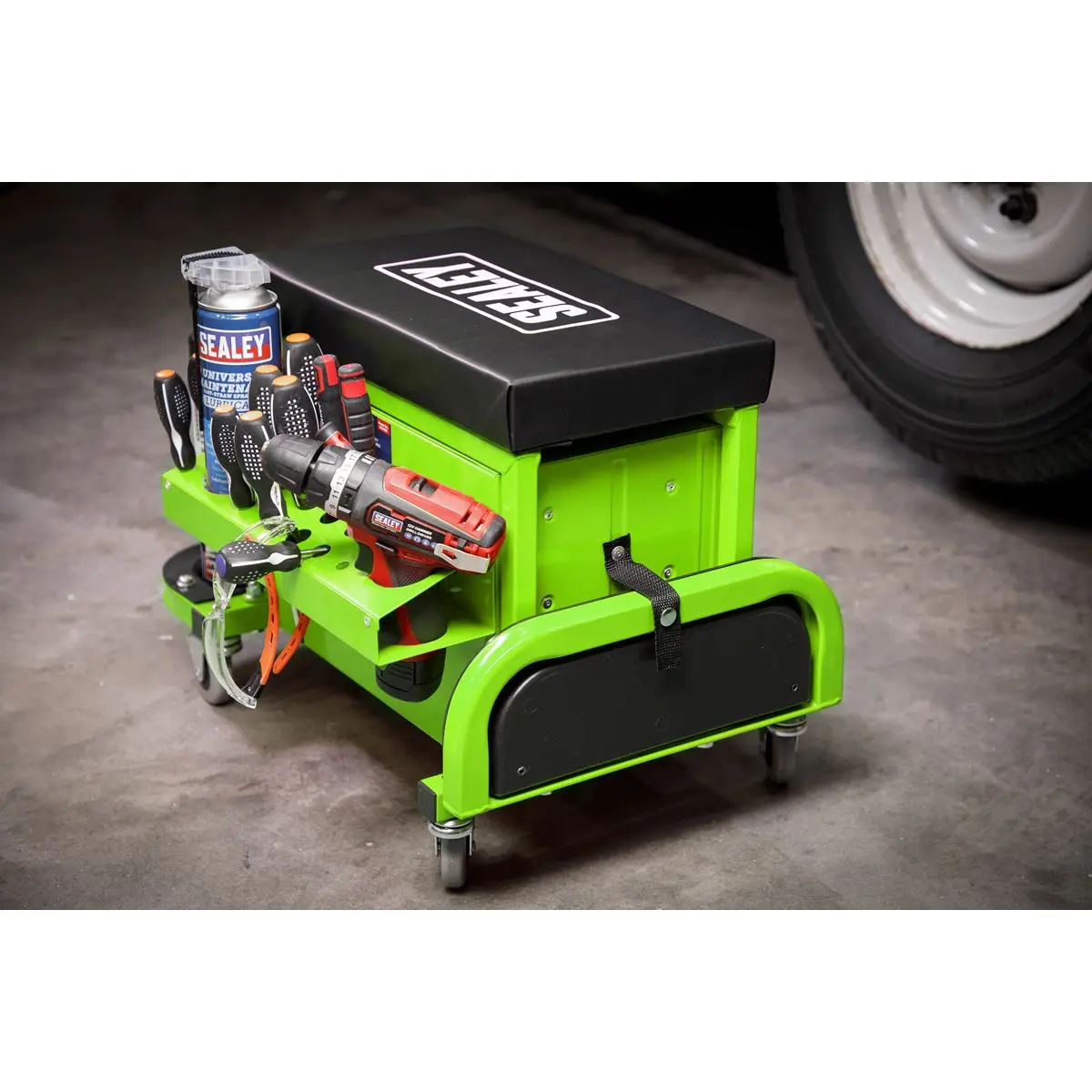 Sealey Mechanic's Utility Seat & Toolbox - Green - Image 13