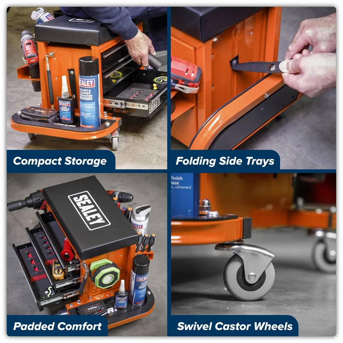 Sealey Mechanic's Utility Seat & Toolbox - Orange - Image 4