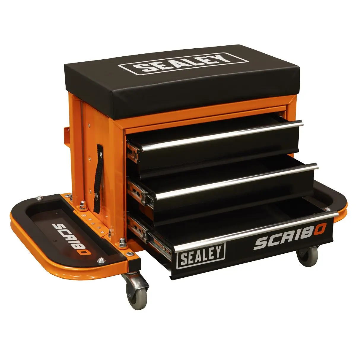 Sealey Mechanic's Utility Seat & Toolbox - Orange - Image 9