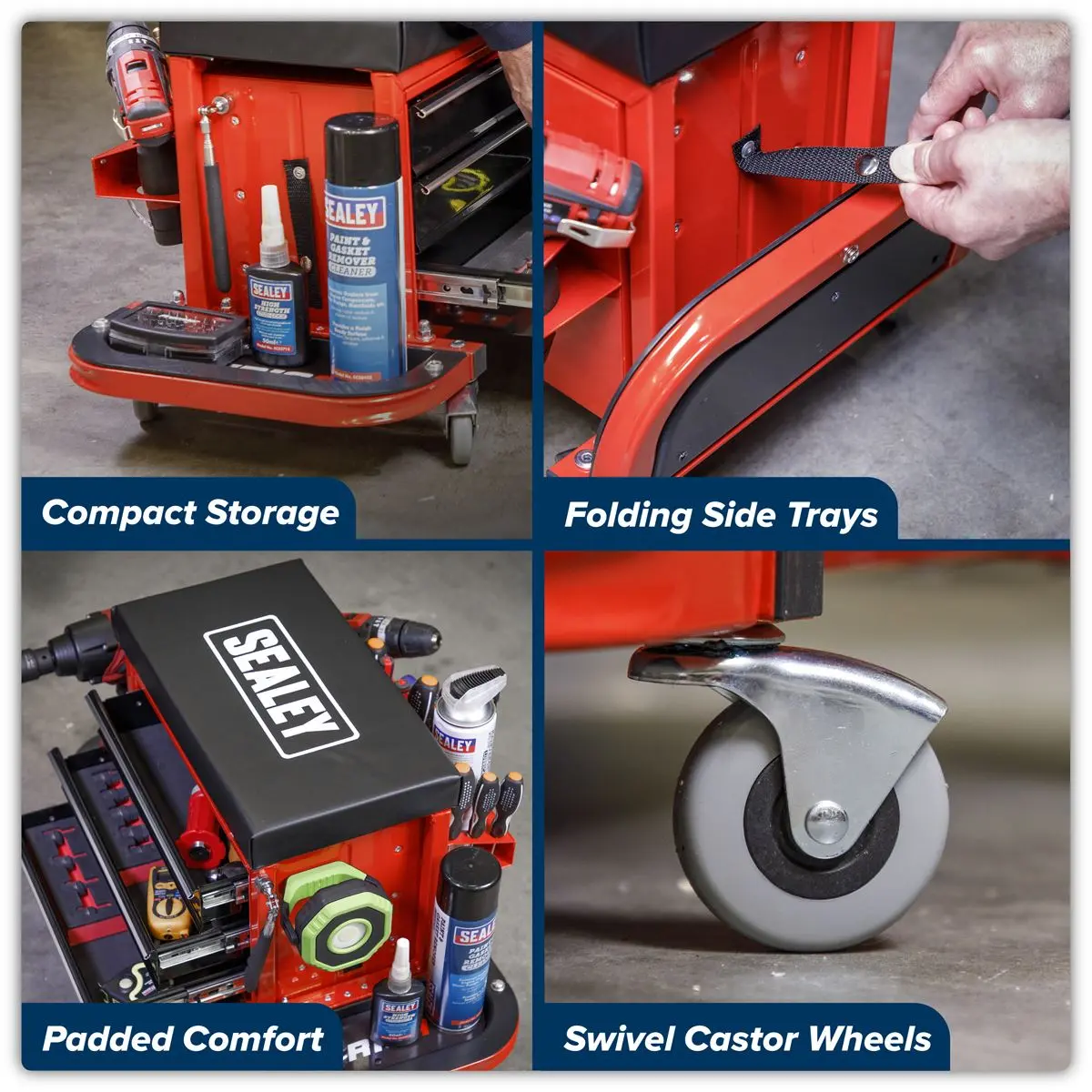 Sealey Mechanic's Utility Seat & Toolbox - Red - Image 2