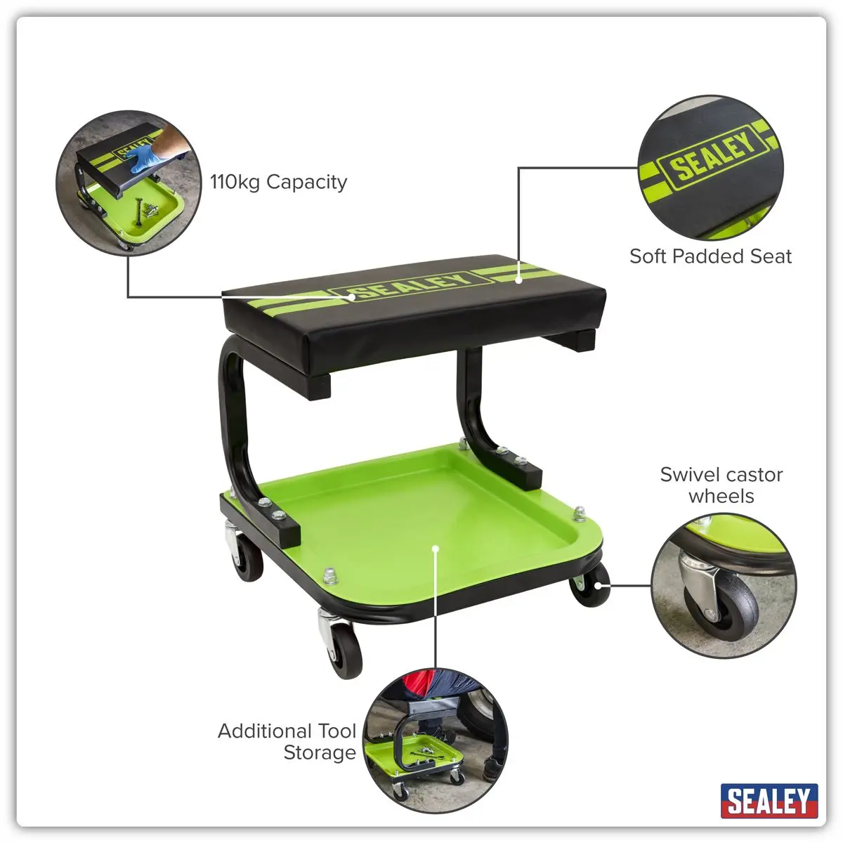 Sealey Mechanic's Utility Seat - Green - Image 10