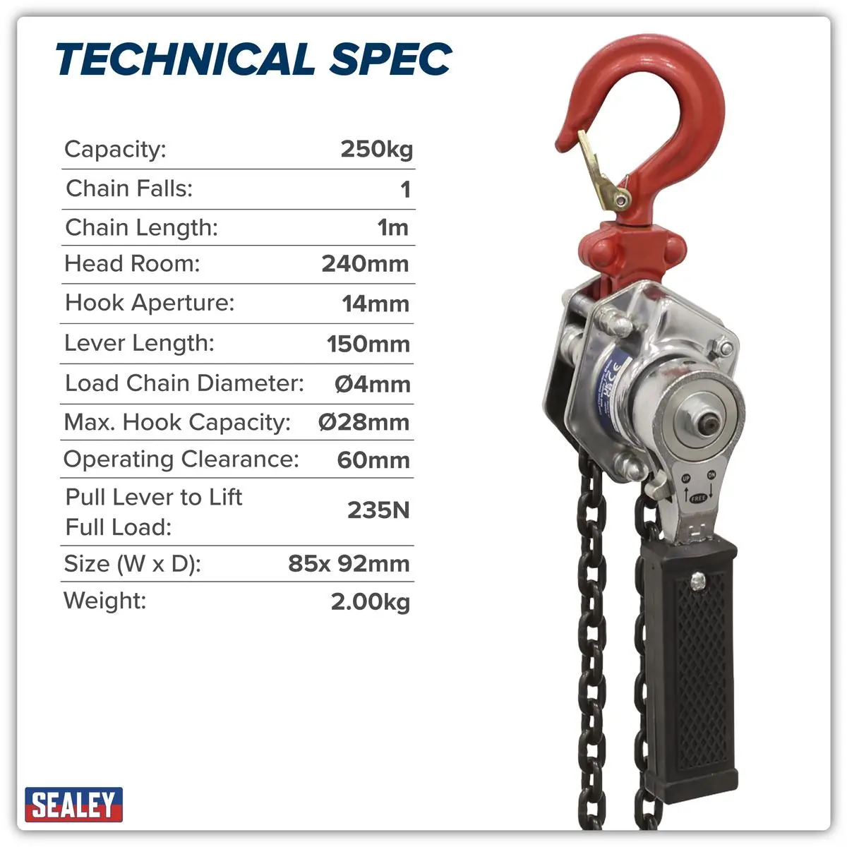 Sealey Mini Lever Hoist 250kg - Image 4