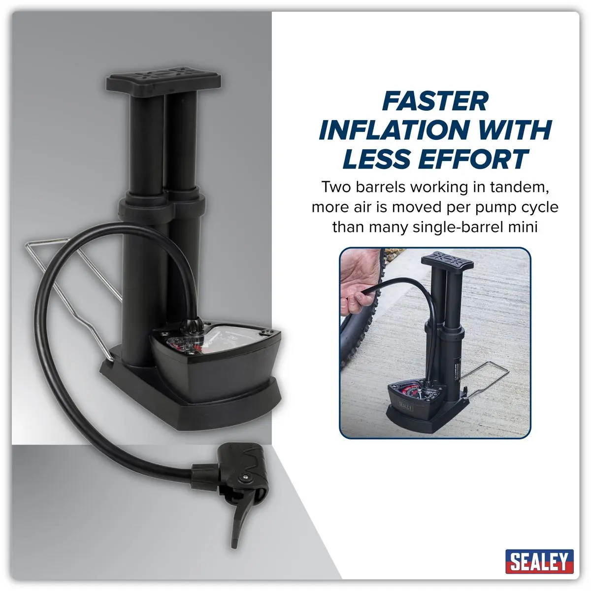 Sealey Mini Twin Barrel Bicycle Foot Pump - Image 11