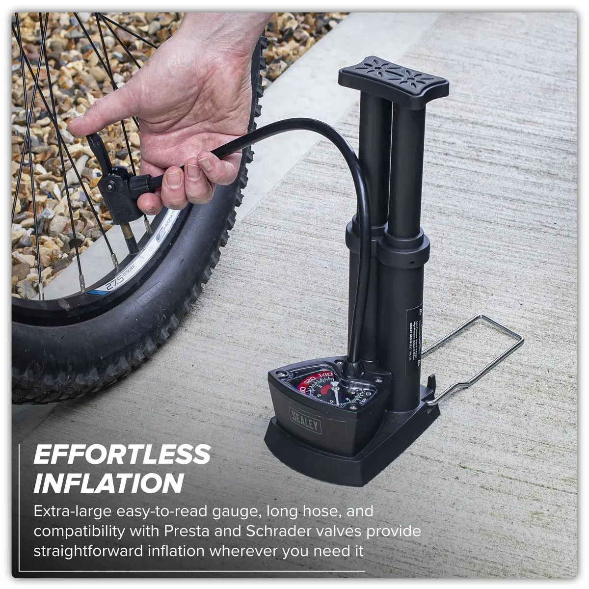 Sealey Mini Twin Barrel Bicycle Foot Pump - Image 12
