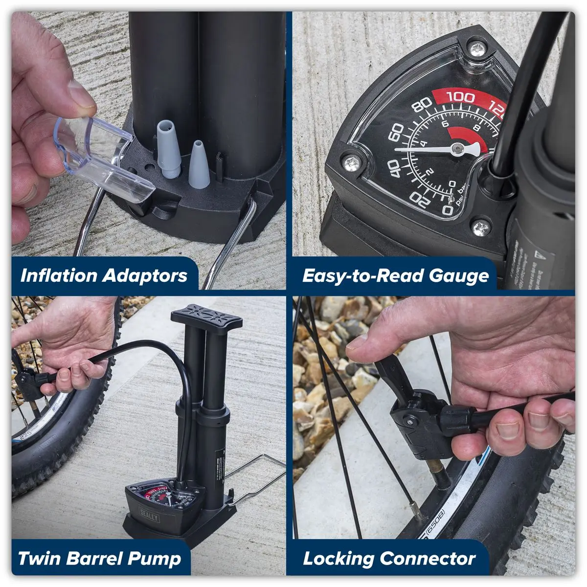 Sealey Mini Twin Barrel Bicycle Foot Pump - Image 13