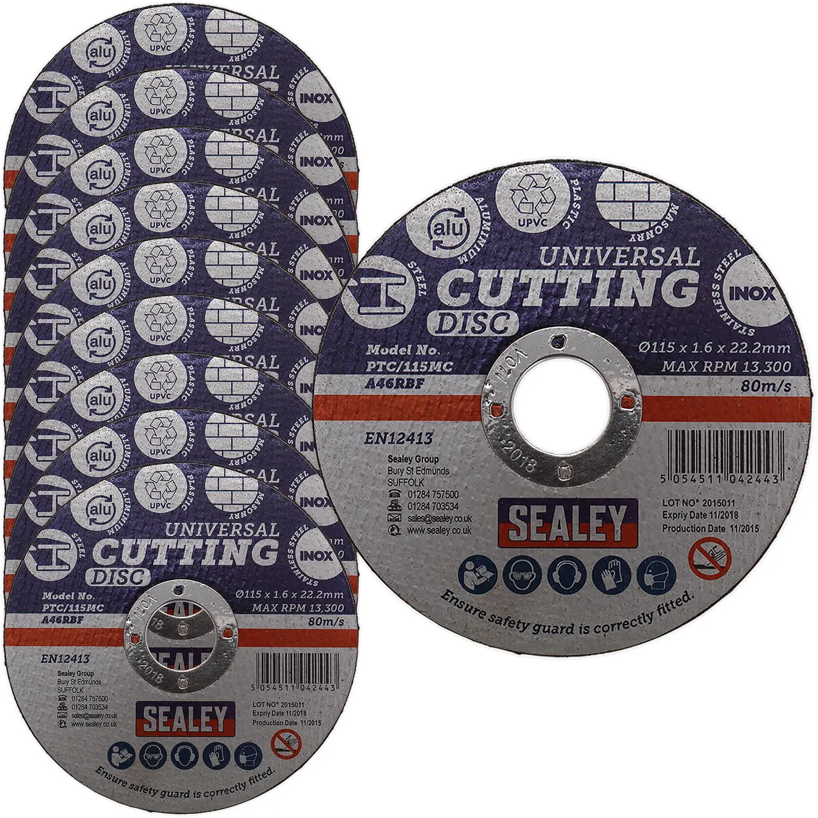 Sealey Multipurpose Cutting Disc 115mm x 1.6mm Ø22.2mm Bore Steel Aluminium