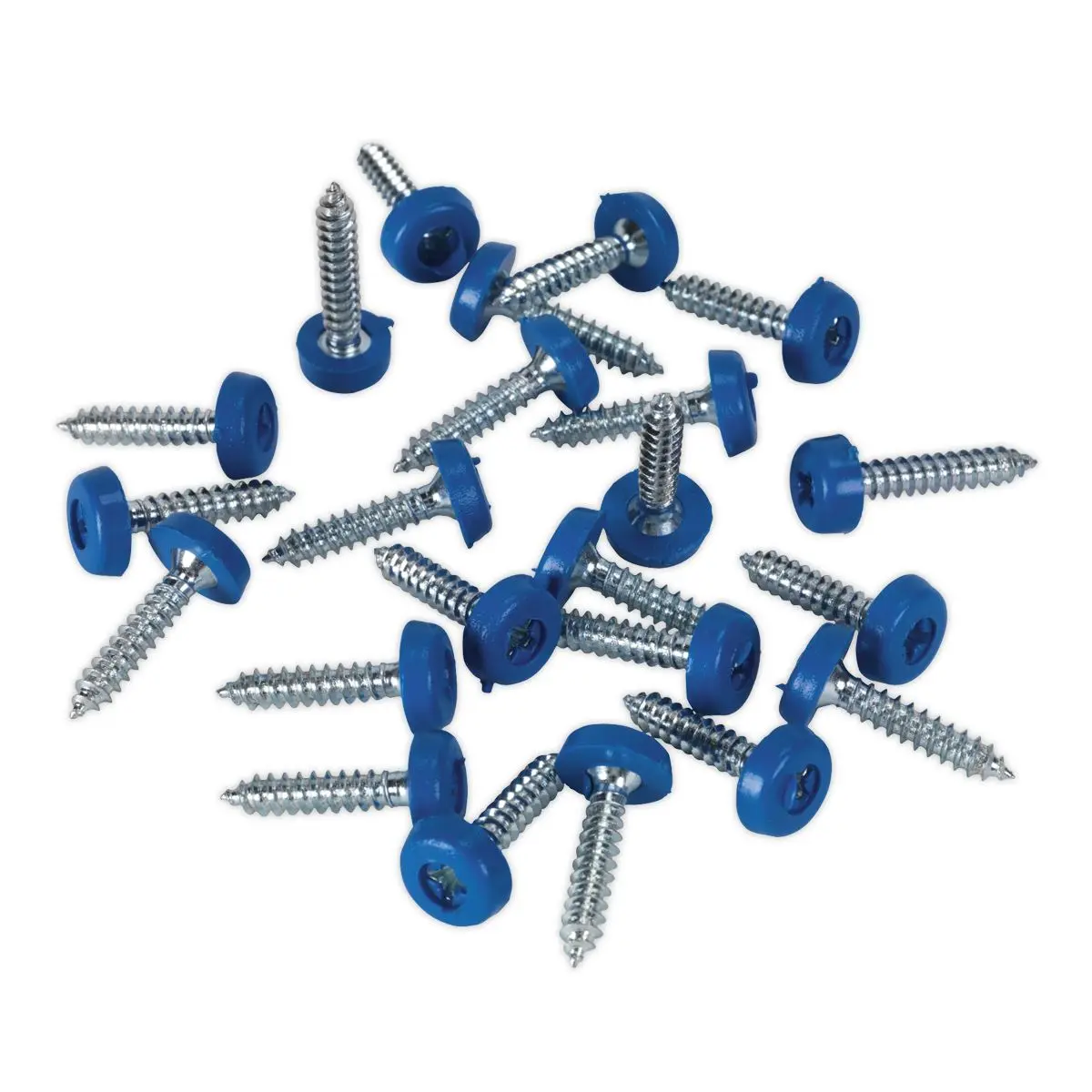 Sealey Blue Number Plate Screw Plastic Enclosed Head 4.8 x 24mm - Pack of 50