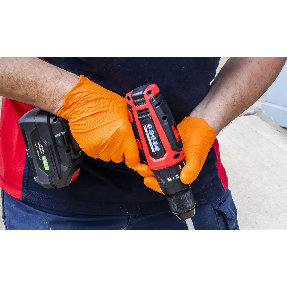 Sealey Orange Diamond Grip Extra-Thick Nitrile Powder-Free Gloves X-Large - Pack of 50 - Image 4