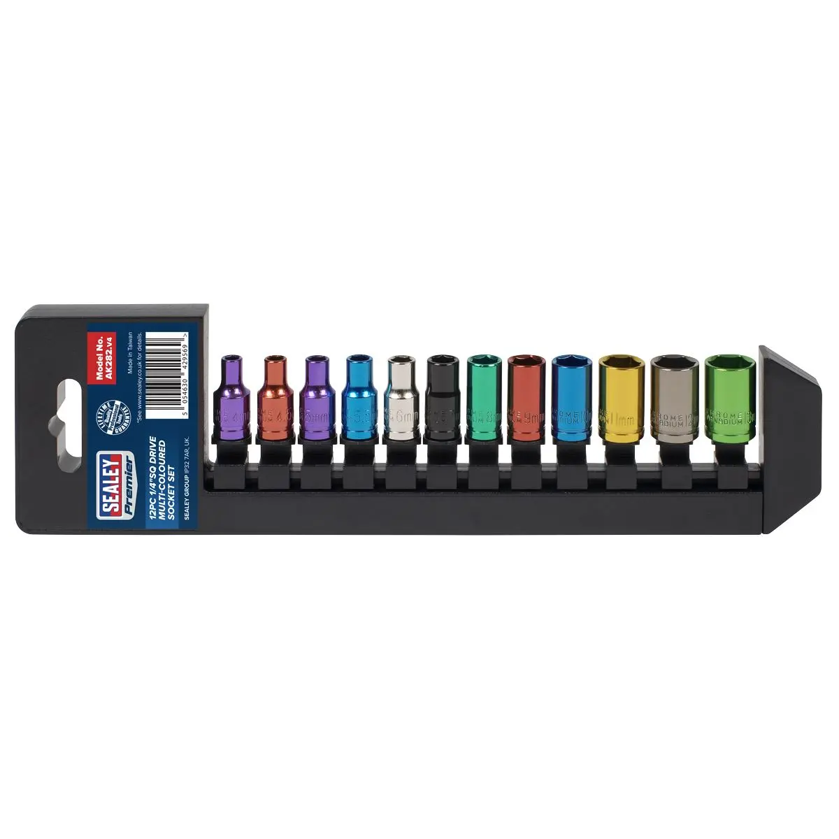Sealey Premier 12 Piece 1/4" Drive Coloured Socket Set 4-13mm Socket WallDrive - Image 2