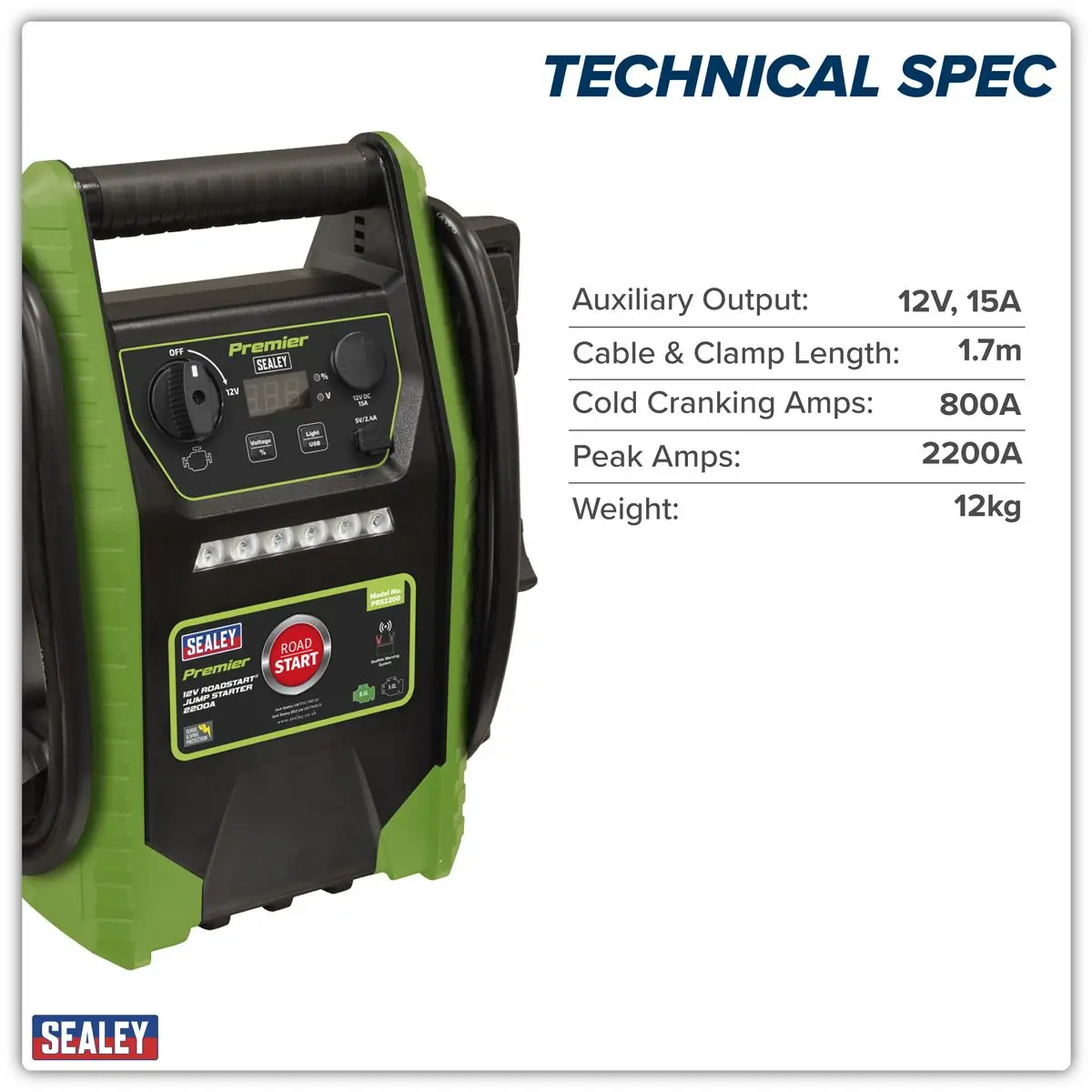 Sealey Premier 12V RoadStart® Jump Starter 2200 Peak Amps - Image 12