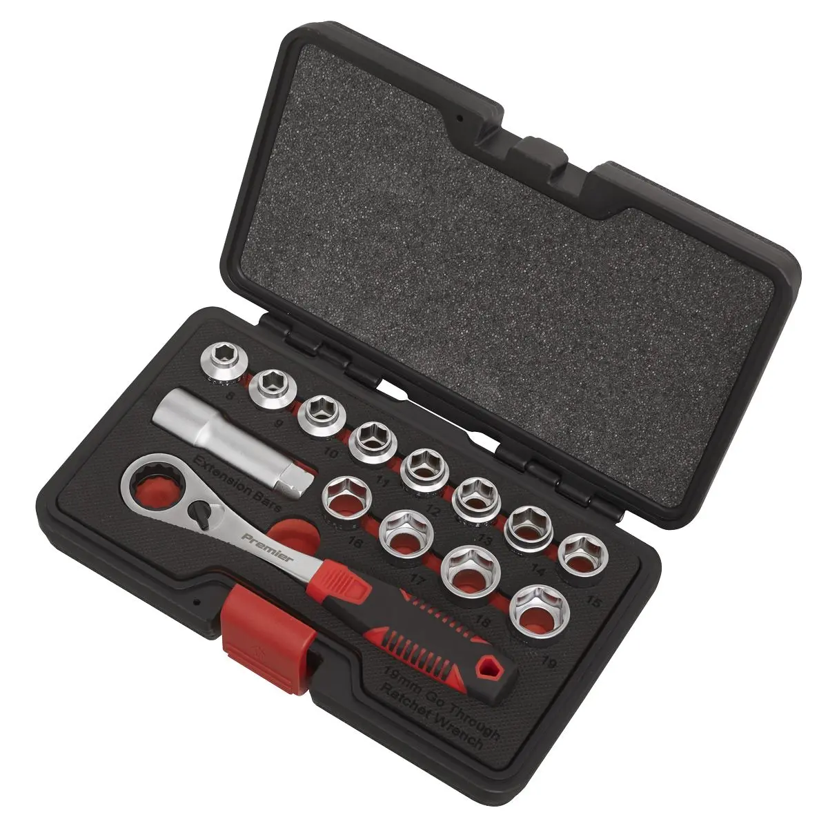 Sealey Premier 14 Piece Low Profile Go Through Socket Set 8-19mm - Image 2