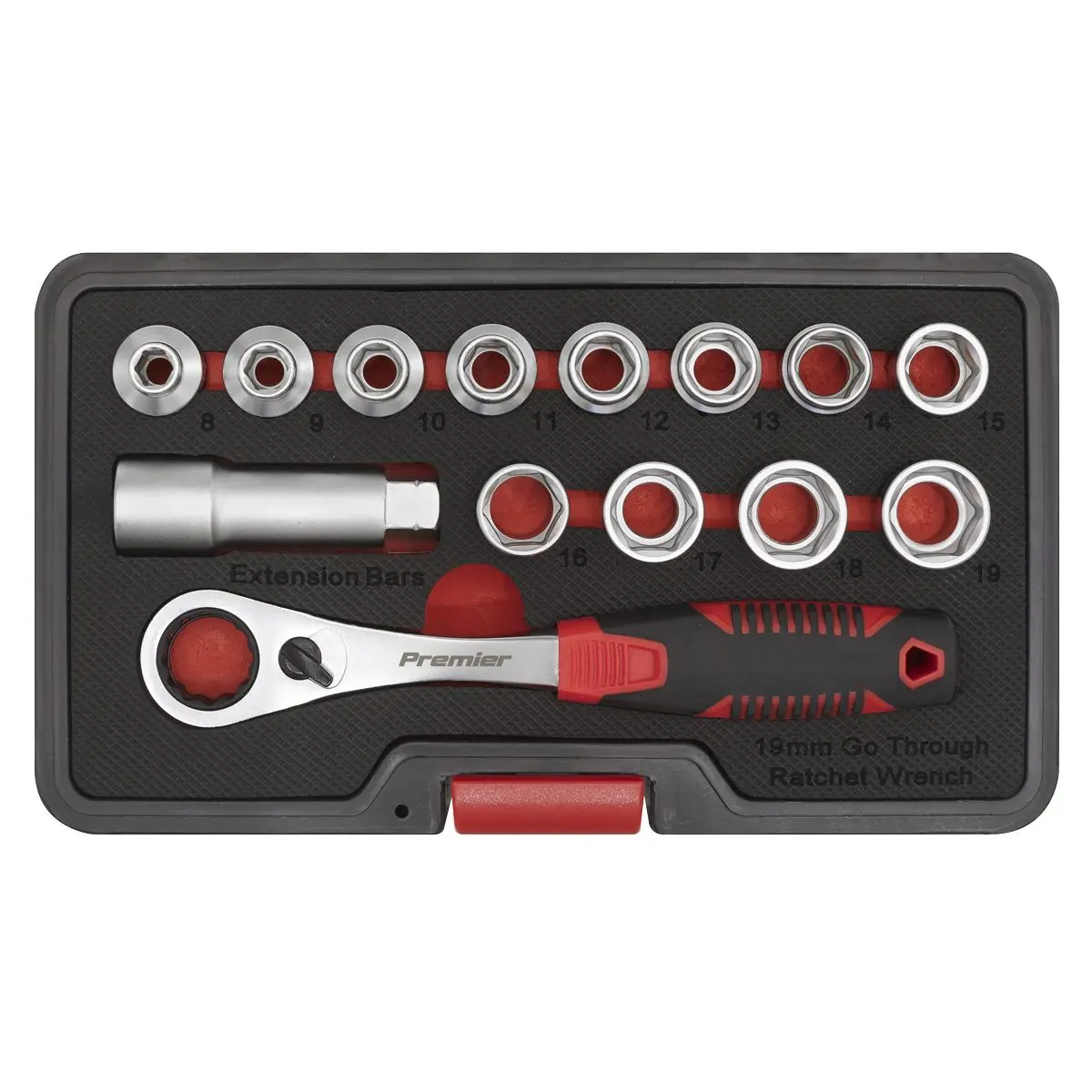 Sealey Premier 14 Piece Low Profile Go Through Socket Set 8-19mm - Image 3