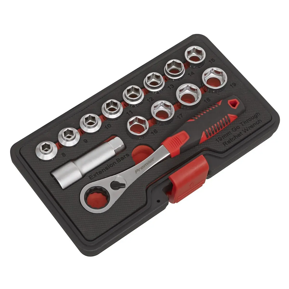Sealey Premier 14 Piece Low Profile Go Through Socket Set 8-19mm - Image 4