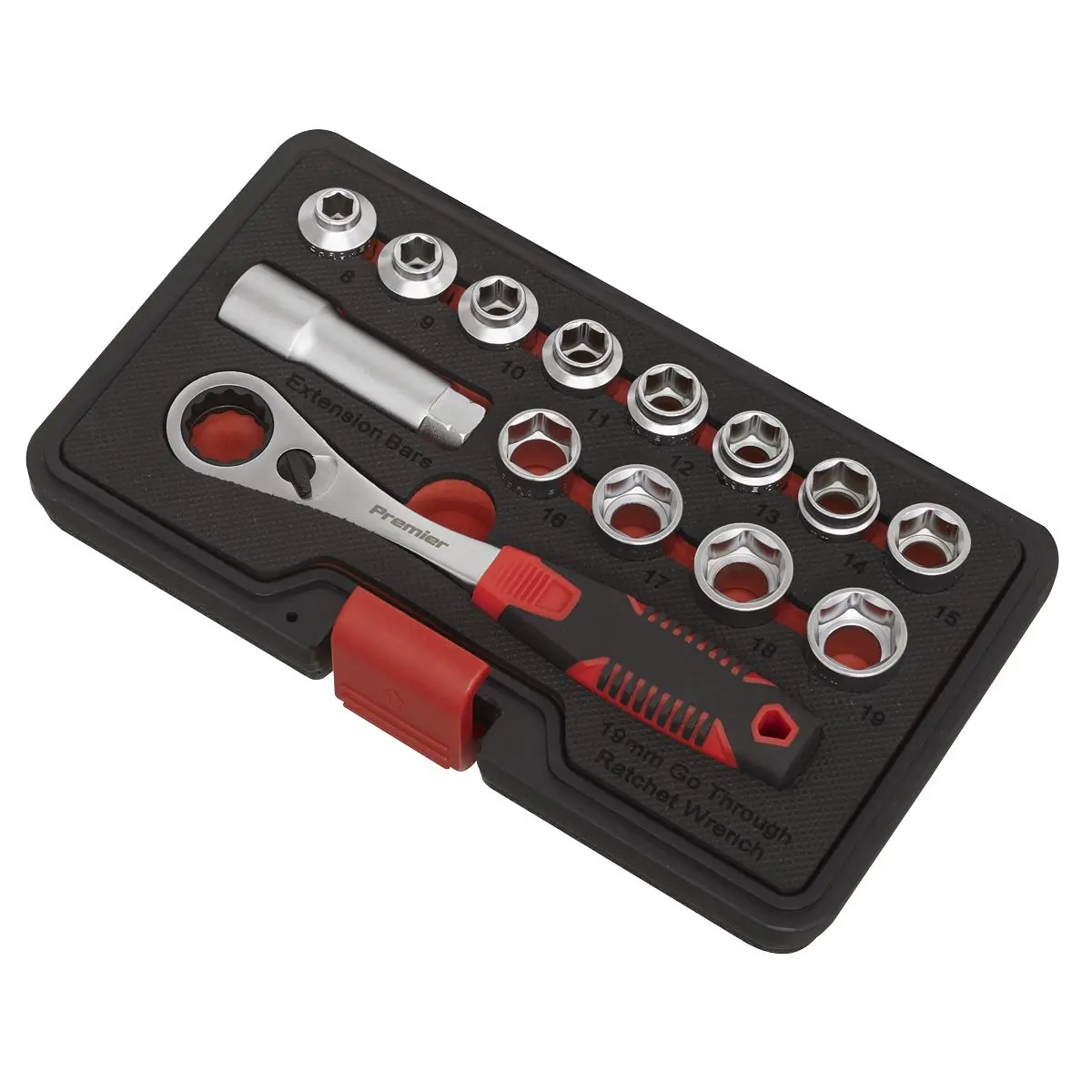 Sealey Premier 14 Piece Low Profile Go Through Socket Set 8-19mm - Image 5