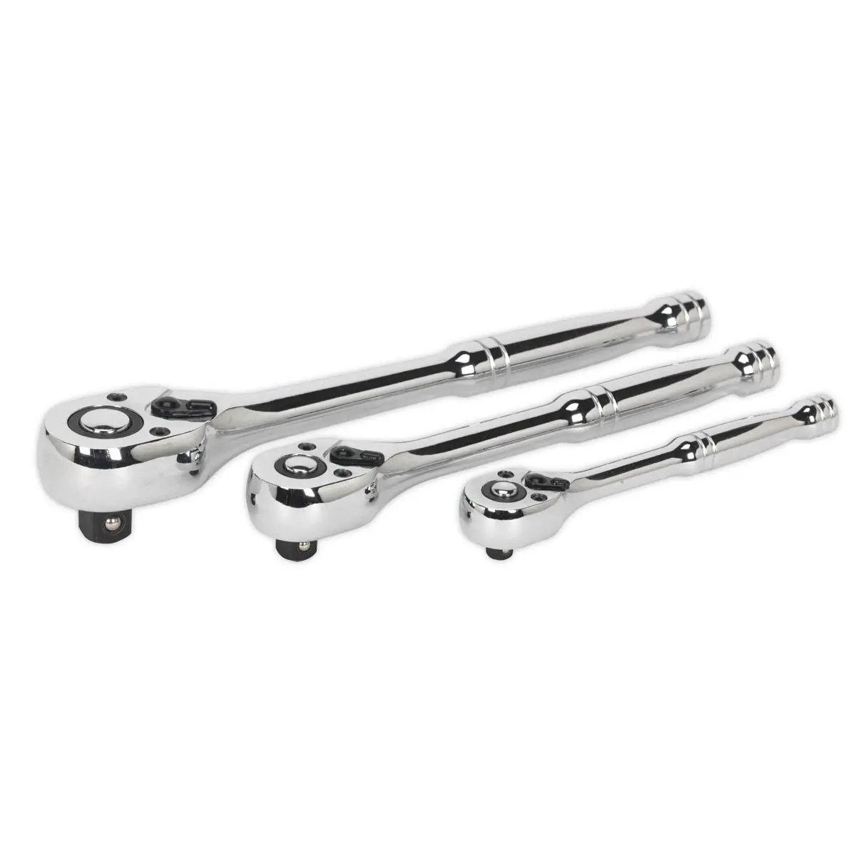 Sealey Premier 3 Piece Pear Head Flip Reverse Ratchet Wrench Set Handle in Tray