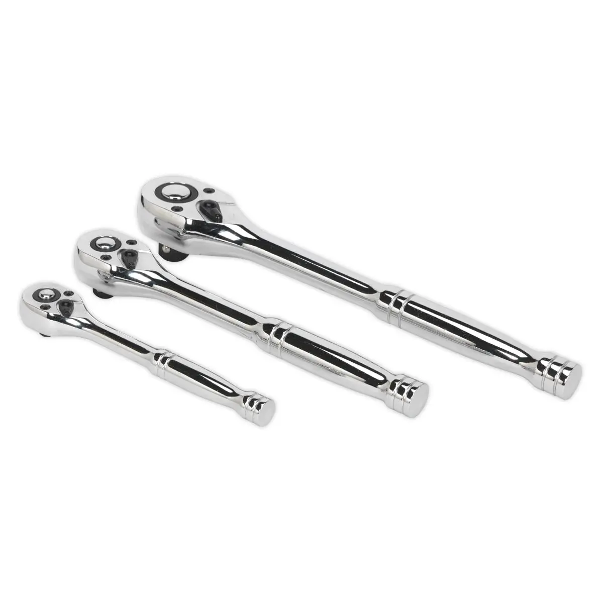 Sealey Premier 3 Piece Pear Head Flip Reverse Ratchet Wrench Set Handle in Tray - Image 6