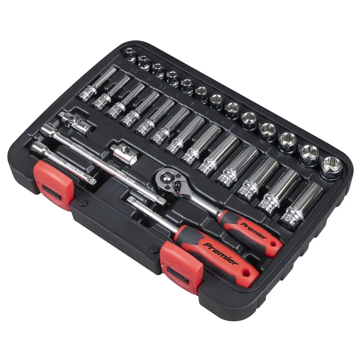 Sealey Premier 32 Piece 1/4" Drive Lock On Socket Set 4-14mm Ratchet Handle - Image 2
